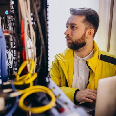 Young man engineer making program analyses