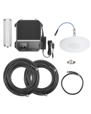 KIT Amplificador de señal celular 4G LTE, 3G y VOZ. Especial para cubrir áreas de hasta 4300 Metros Cuadrados por ser de grado comercial e industrial. Soporta múltiples operadores, tecnologías y usuarios.