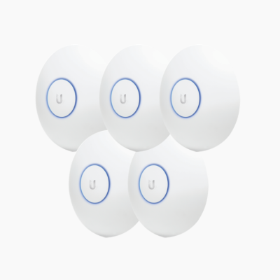 Paquete de 5 Access Point UniFi de largo alcance, Doble banda 802.11ac MIMO2X2 para interior, PoE 802.3af, soporta 250 clientes, hasta 867 Mbps, Los equipos no incluyen poe se sugiere comprar aparte el modelo POE-24-12W-G