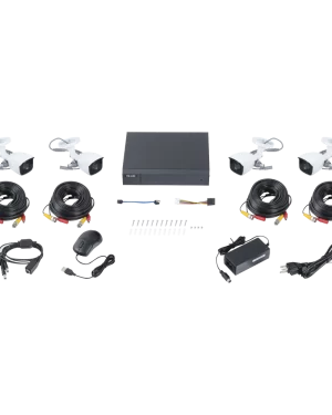 KIT TurboHD 1080p / H.265+/ DVR 4 canales / 4 Cámaras Bala de Metal / Fuente de Poder / Accesorios de Instalación