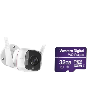 Kit de Cámara IP Wi-Fi / Incluye 1 Pieza Modelo TAPOC310 / 2 Megapixel / Audio Doble Vía / Utiliza la App Tapo / 1 Memoria Micro SD Modelo WD32MSD