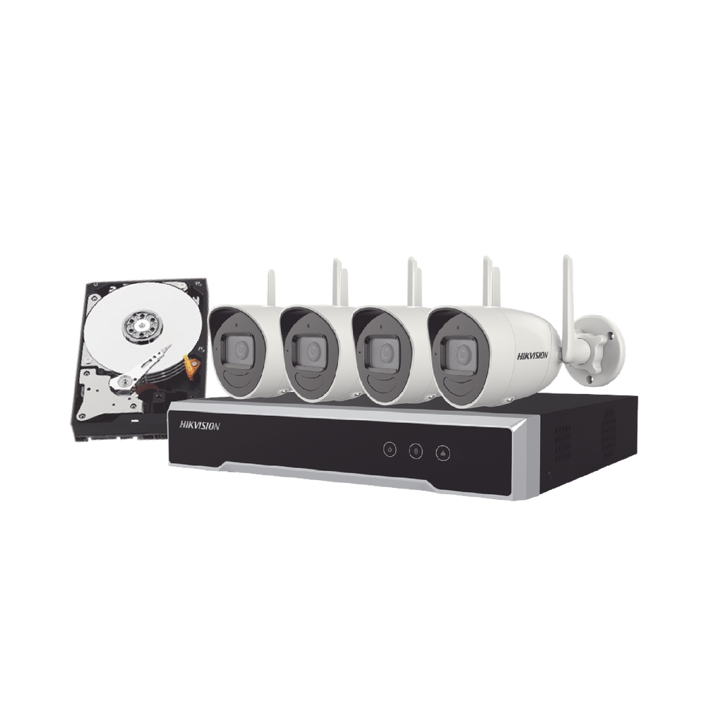 Kit IP Inalámbrico 4 Megapixel / NVR 4 Canales / 4 Cámaras Bala para Exterior / 1 HDD de 1 TB / Modo Repetidor